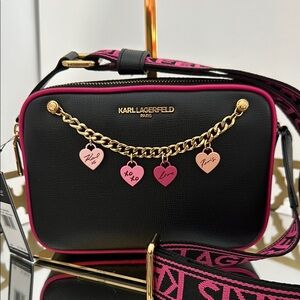 Karl Lagerfeld Black and Pink Camera Crossbody